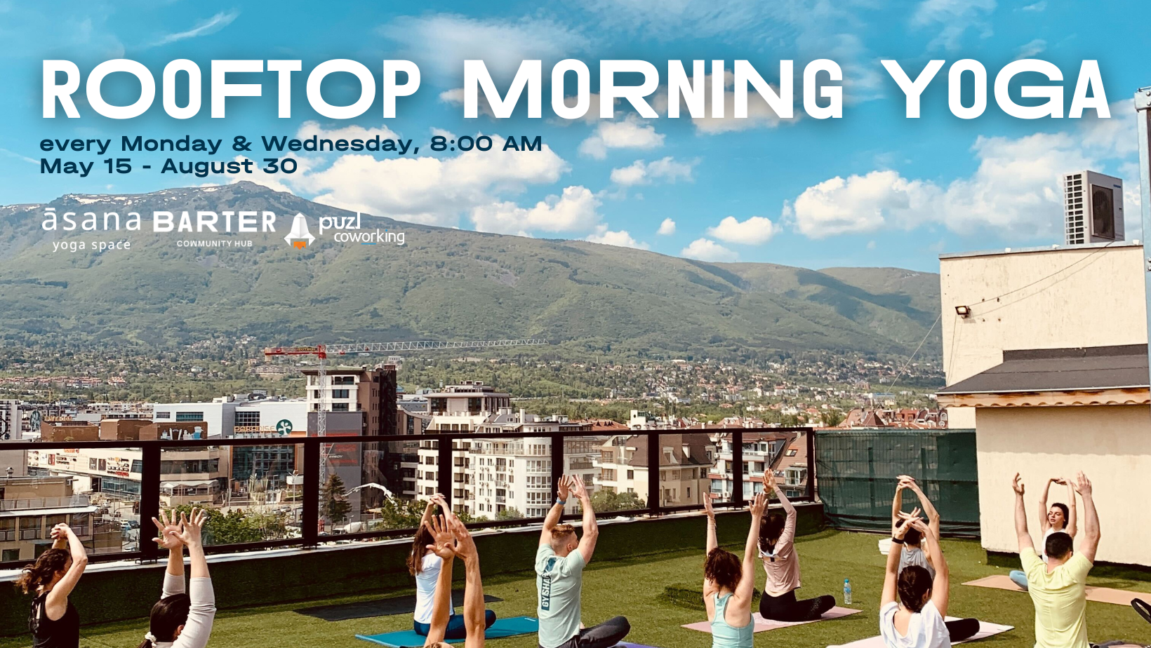 Rooftop morning yoga sessions at Barter Community Hub