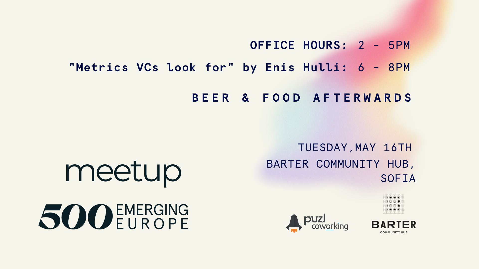 500 Emerging Europe Meetup - office hours and drinks at Barter Community Hub
